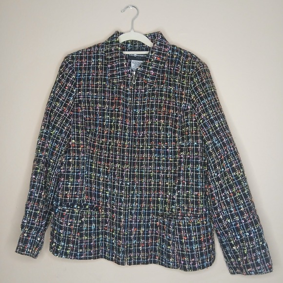 Jackets & Blazers - Sag Harbor Multicolor Confetti Tweed Zip Jacket Rainbow Textured Blazer